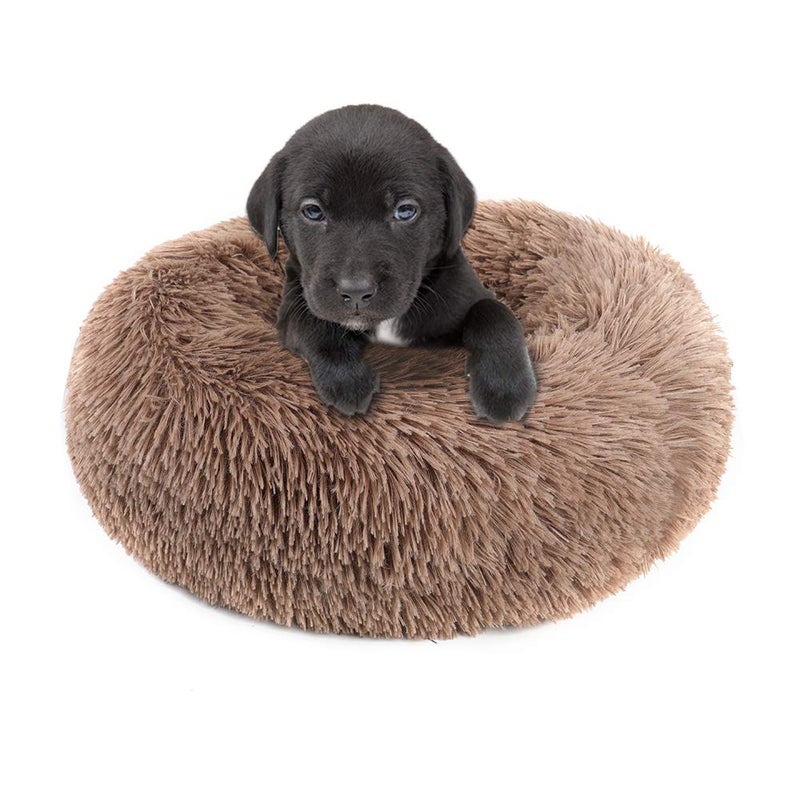 otoez Kitten Puppy Bed Extra Small XS Round Dog Cat Beds Anti Anxiety Plush Pet Calming Donut Bed with Non-Slip Waterproof Bottom, Washable (15.7", Khaki) - Image 1